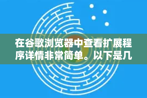 在谷歌浏览器中查看扩展程序详情非常简单。以下是几种常用方法，适用于不同操作系统（Windows、macOS、ChromeOS、Linux）上的 Chrome 浏览器，界面基本一致